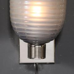 Modernist Hand Blown Smoked Cerulean Hive Murano Glass Nickel Fitted Sconces - 3998219