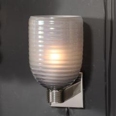Modernist Hand Blown Smoked Cerulean Hive Murano Glass Nickel Fitted Sconces - 3998268