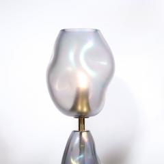 Modernist Hand Blown Smoked Cobalt Murano Glass Brass Torchiere - 4141935