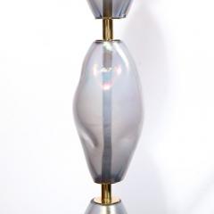 Modernist Hand Blown Smoked Cobalt Murano Glass Brass Torchiere - 4141938