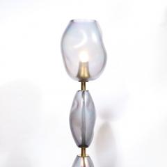 Modernist Hand Blown Smoked Cobalt Murano Glass Brass Torchiere - 4141954