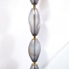 Modernist Hand Blown Smoked Cobalt Murano Glass Brass Torchiere - 4141955