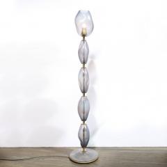 Modernist Hand Blown Smoked Cobalt Murano Glass Brass Torchiere - 4141956