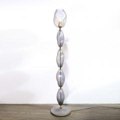 Modernist Hand Blown Smoked Cobalt Murano Glass Brass Torchiere - 4141990