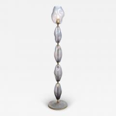 Modernist Hand Blown Smoked Cobalt Murano Glass Brass Torchiere - 4143434