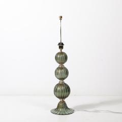 Modernist Hand Blown Smoked Emerald Murano Glass Fluted Stacked Ball Table Lamps - 4266175
