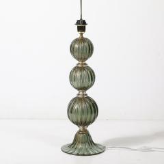 Modernist Hand Blown Smoked Emerald Murano Glass Fluted Stacked Ball Table Lamps - 4266177