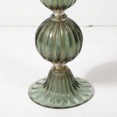 Modernist Hand Blown Smoked Emerald Murano Glass Fluted Stacked Ball Table Lamps - 4266178