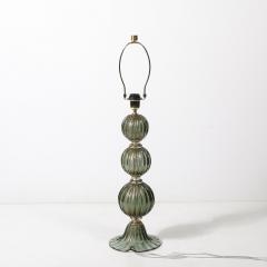Modernist Hand Blown Smoked Emerald Murano Glass Fluted Stacked Ball Table Lamps - 4266184