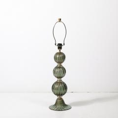 Modernist Hand Blown Smoked Emerald Murano Glass Fluted Stacked Ball Table Lamps - 4266185