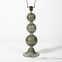 Modernist Hand Blown Smoked Emerald Murano Glass Fluted Stacked Ball Table Lamps - 4266186