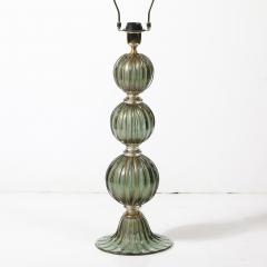 Modernist Hand Blown Smoked Emerald Murano Glass Fluted Stacked Ball Table Lamps - 4266187