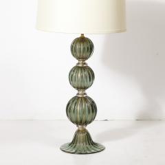 Modernist Hand Blown Smoked Emerald Murano Glass Fluted Stacked Ball Table Lamps - 4266195