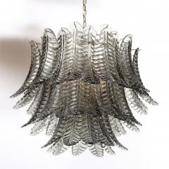 Modernist Hand Blown Smoked Gray Murano Glass 3 Tier Reeded Feather Chandelier - 4566335