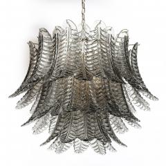 Modernist Hand Blown Smoked Gray Murano Glass 3 Tier Reeded Feather Chandelier - 4566382