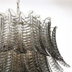 Modernist Hand Blown Smoked Gray Murano Glass 3 Tier Reeded Feather Chandelier - 4566423