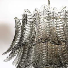 Modernist Hand Blown Smoked Gray Murano Glass 3 Tier Reeded Feather Chandelier - 4566424