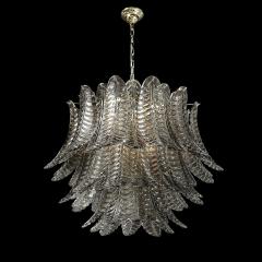 Modernist Hand Blown Smoked Gray Murano Glass 3 Tier Reeded Feather Chandelier - 4566472