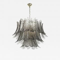 Modernist Hand Blown Smoked Gray Murano Glass 3 Tier Reeded Feather Chandelier - 4567861