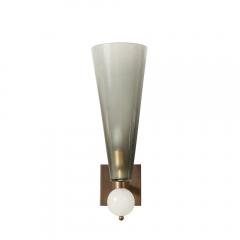 Modernist Hand Blown Smoked Gray Murano Glass Conical Sconces with Orbital Drop - 4719756