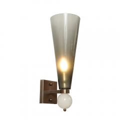 Modernist Hand Blown Smoked Gray Murano Glass Conical Sconces with Orbital Drop - 4719757