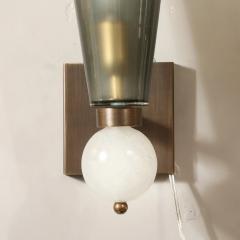 Modernist Hand Blown Smoked Gray Murano Glass Conical Sconces with Orbital Drop - 4719759