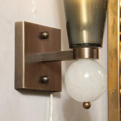 Modernist Hand Blown Smoked Gray Murano Glass Conical Sconces with Orbital Drop - 4719760