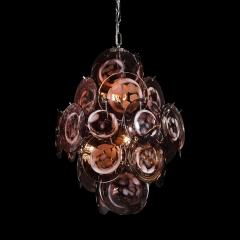 Modernist Hand Blown Smoked Mauve Spotted Murano Glass Five Tier Disc Chandelier - 4550560