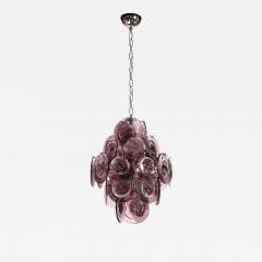 Modernist Hand Blown Smoked Mauve Spotted Murano Glass Five Tier Disc Chandelier - 4553658