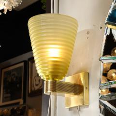 Modernist Hand Blown Smoked Peridot Hive Form Murano Glass Brass Sconces - 4142359