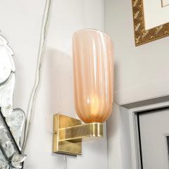 Modernist Hand Blown Smoked Rose Murano Fluted Glass Sconces with Brass Fittings - 4465656