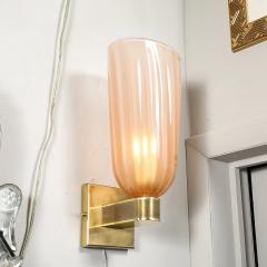 Modernist Hand Blown Smoked Rose Murano Fluted Glass Sconces with Brass Fittings - 4465658