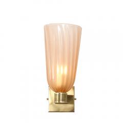 Modernist Hand Blown Smoked Rose Murano Fluted Glass Sconces with Brass Fittings - 4465662