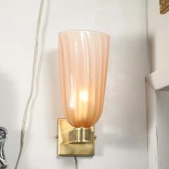 Modernist Hand Blown Smoked Rose Murano Fluted Glass Sconces with Brass Fittings - 4465663