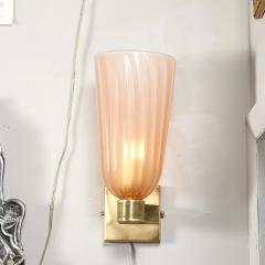 Modernist Hand Blown Smoked Rose Murano Fluted Glass Sconces with Brass Fittings - 4465664