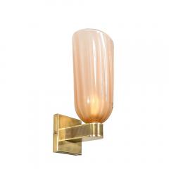 Modernist Hand Blown Smoked Rose Murano Fluted Glass Sconces with Brass Fittings - 4465665