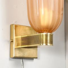 Modernist Hand Blown Smoked Rose Murano Fluted Glass Sconces with Brass Fittings - 4465666