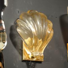 Modernist Hand blown Murano Glass Shell Form Sconces W 24 Karat Gold Flecks - 3819353