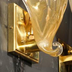 Modernist Hand blown Murano Glass Shell Form Sconces W 24 Karat Gold Flecks - 3819354