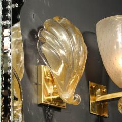 Modernist Hand blown Murano Glass Shell Form Sconces W 24 Karat Gold Flecks - 3819356