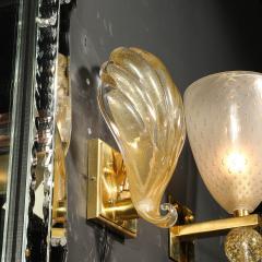 Modernist Hand blown Murano Glass Shell Form Sconces W 24 Karat Gold Flecks - 3819373