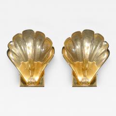 Modernist Hand blown Murano Glass Shell Form Sconces W 24 Karat Gold Flecks - 3823894