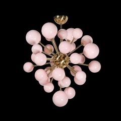 Modernist Handblown Murano Frosted Pink Hue Glass Brass Sputnik Chandelier - 3645537