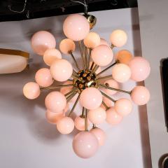 Modernist Handblown Murano Frosted Pink Hue Glass Brass Sputnik Chandelier - 3645549