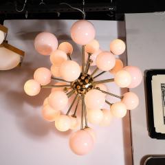 Modernist Handblown Murano Frosted Pink Hue Glass Brass Sputnik Chandelier - 3645552