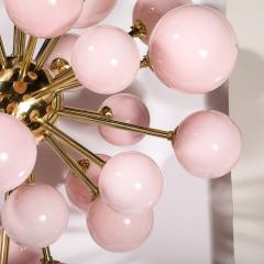 Modernist Handblown Murano Frosted Pink Hue Glass Brass Sputnik Chandelier - 3645605