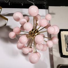 Modernist Handblown Murano Frosted Pink Hue Glass Brass Sputnik Chandelier - 3645611