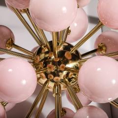 Modernist Handblown Murano Frosted Pink Hue Glass Brass Sputnik Chandelier - 3645612