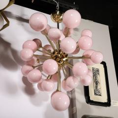 Modernist Handblown Murano Frosted Pink Hue Glass Brass Sputnik Chandelier - 3645618