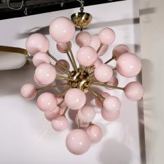 Modernist Handblown Murano Frosted Pink Hue Glass Brass Sputnik Chandelier - 3645619